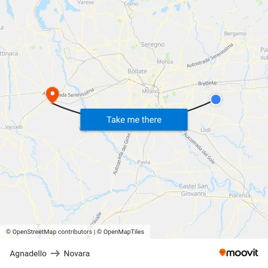 Agnadello to Novara map