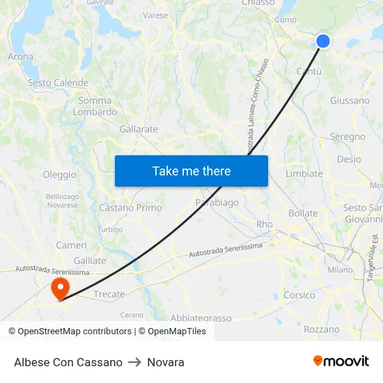 Albese Con Cassano to Novara map