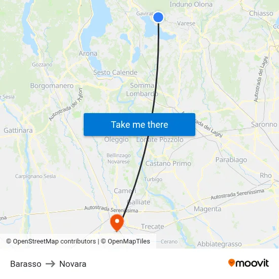 Barasso to Novara map