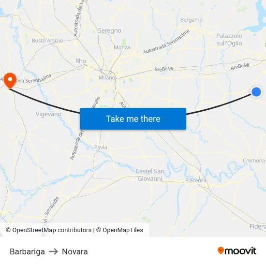 Barbariga to Novara map