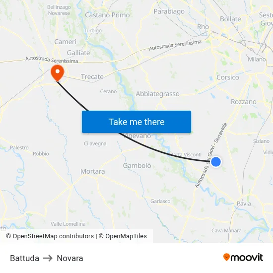 Battuda to Novara map