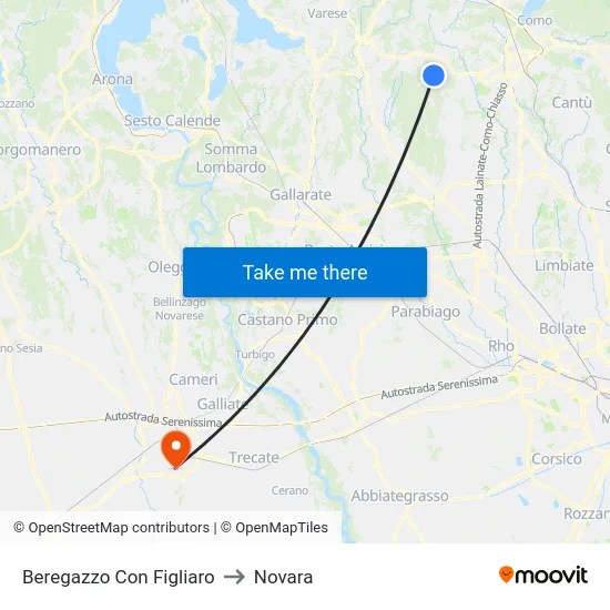 Beregazzo con Figliaro to Novara map