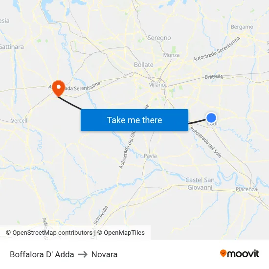 Boffalora D'Adda to Novara map