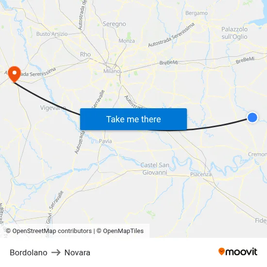 Bordolano to Novara map
