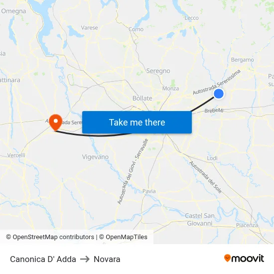 Canonica D' Adda to Novara map