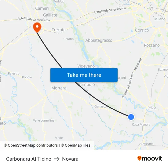 Carbonara Al Ticino to Novara map