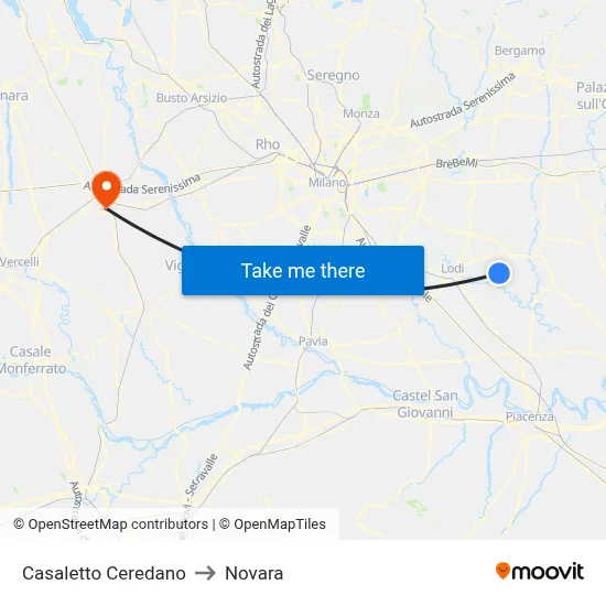 Casaletto Ceredano to Novara map