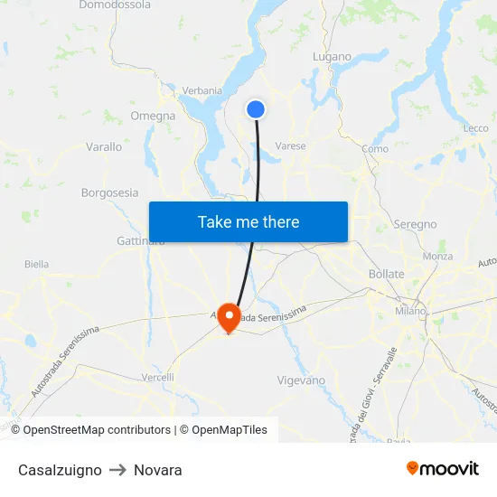 Casalzuigno to Novara map