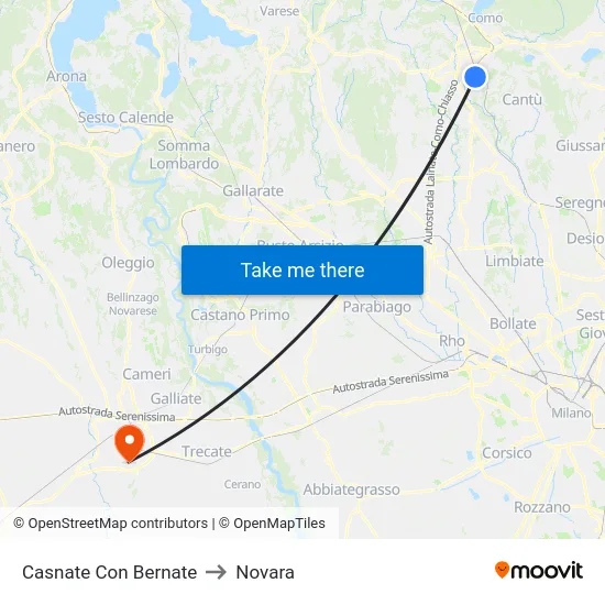 Casnate Con Bernate to Novara map