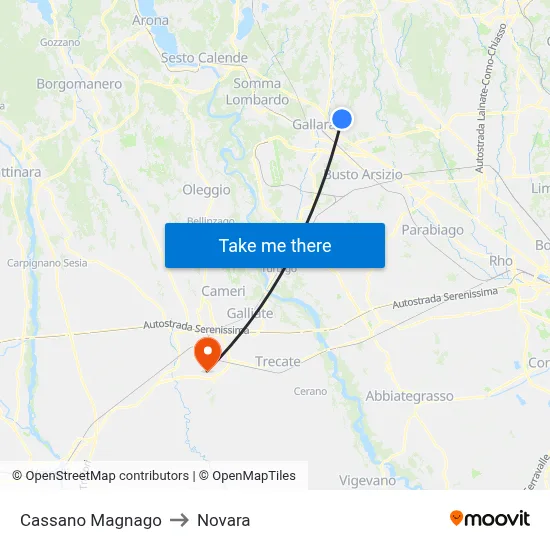 Cassano Magnago to Novara map