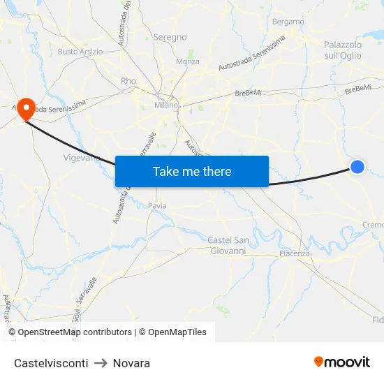 Castelvisconti to Novara map