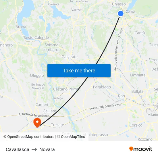 Cavallasca to Novara map