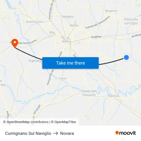 Cumignano Sul Naviglio to Novara map