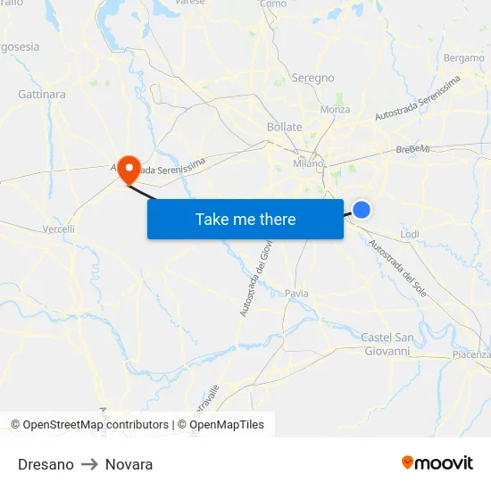 Dresano to Novara map