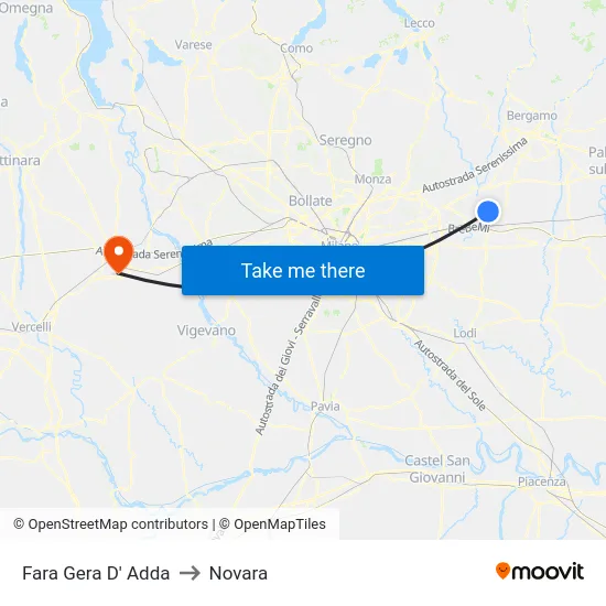 Fara Gera D' Adda to Novara map