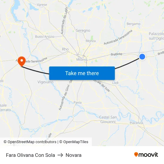 Fara Olivana Con Sola to Novara map