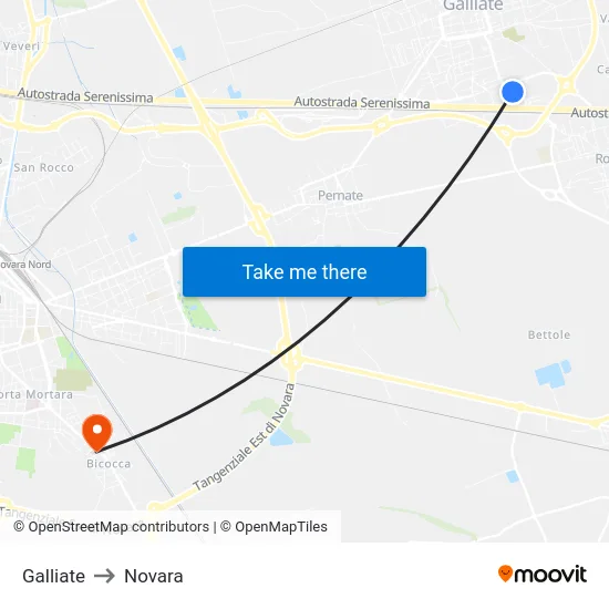 Galliate to Novara map