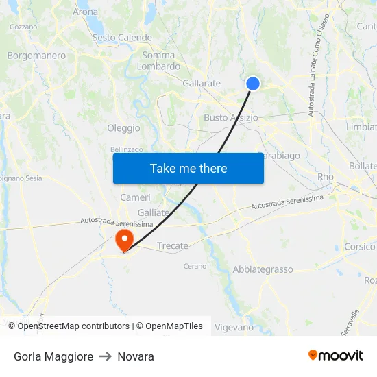 Gorla Maggiore to Novara map