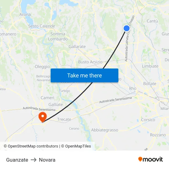 Guanzate to Novara map