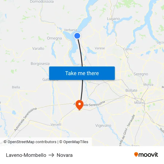 Laveno-Mombello to Novara map