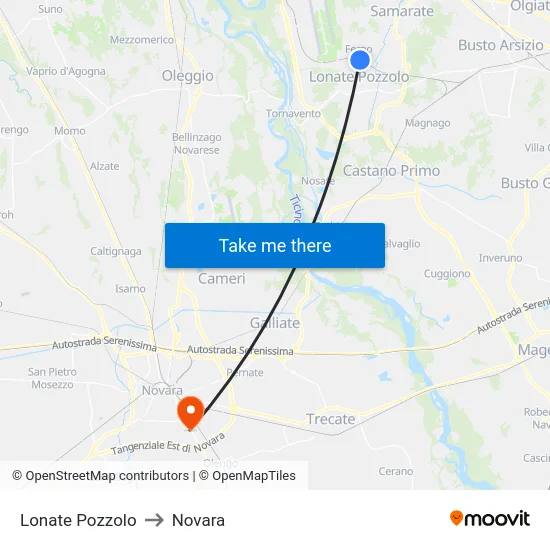 Lonate Pozzolo to Novara map