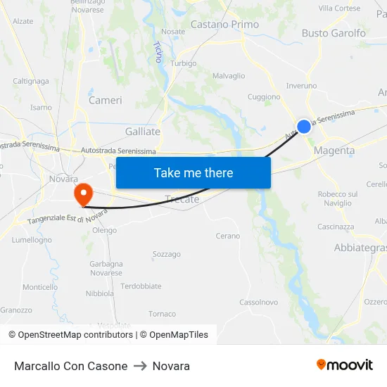 Marcallo con Casone to Novara map