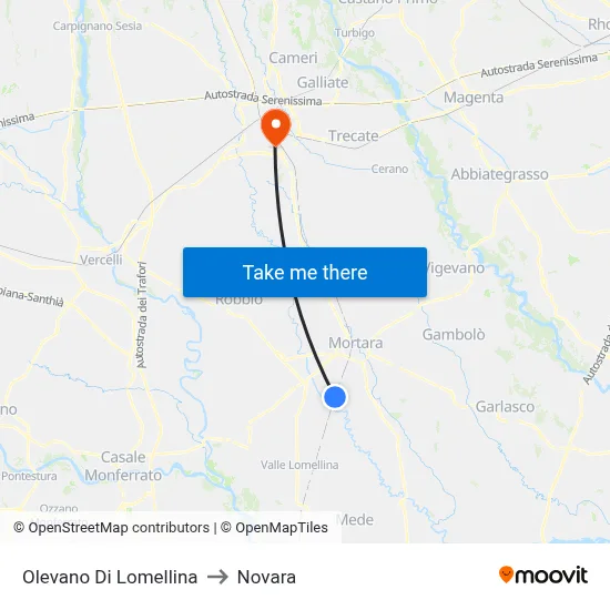 Olevano Di Lomellina to Novara map