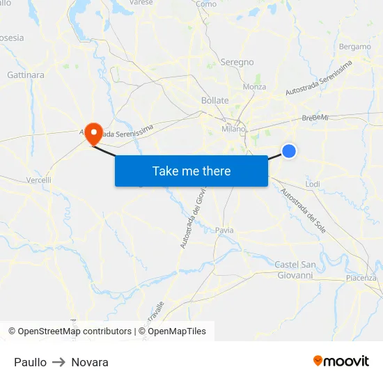 Paullo to Novara map