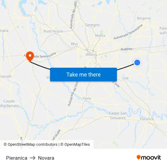 Pieranica to Novara map