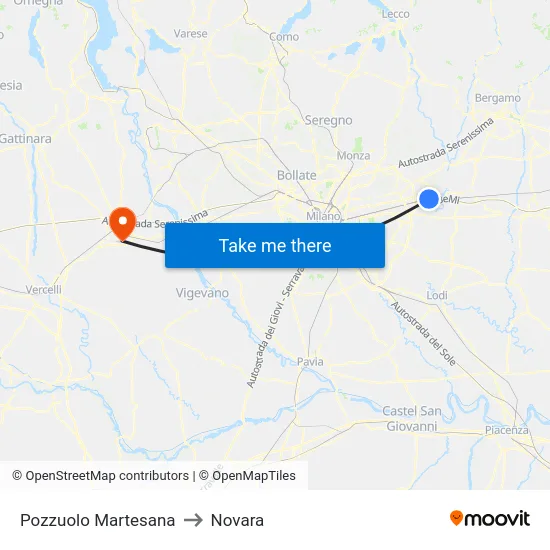 Pozzuolo Martesana to Novara map