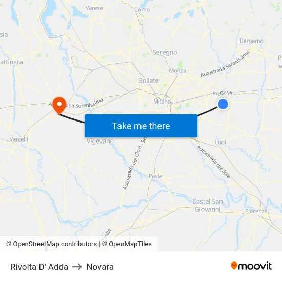 Rivolta D' Adda to Novara map