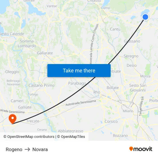 Rogeno to Novara map