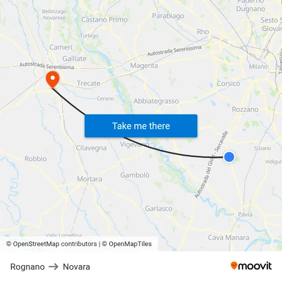 Rognano to Novara map