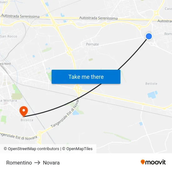 Romentino to Novara map