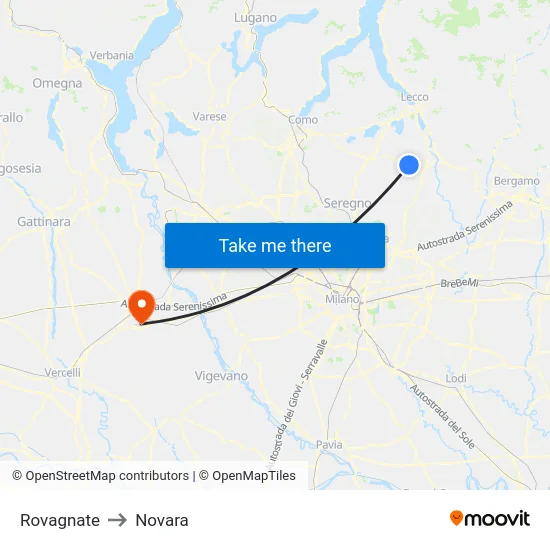 Rovagnate to Novara map
