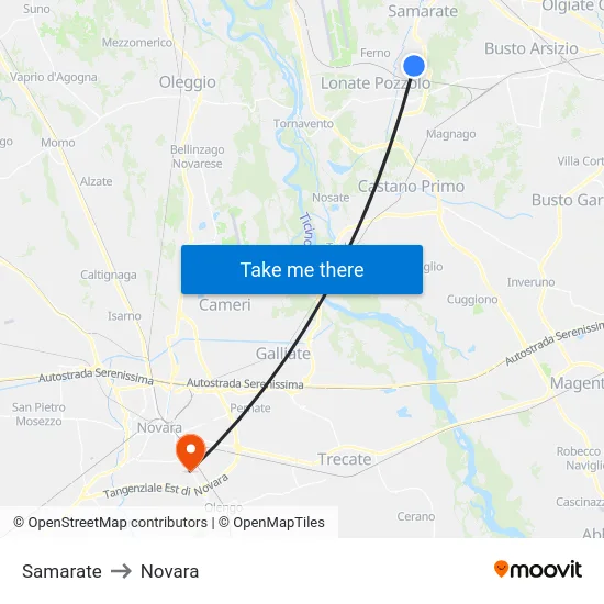 Samarate to Novara map