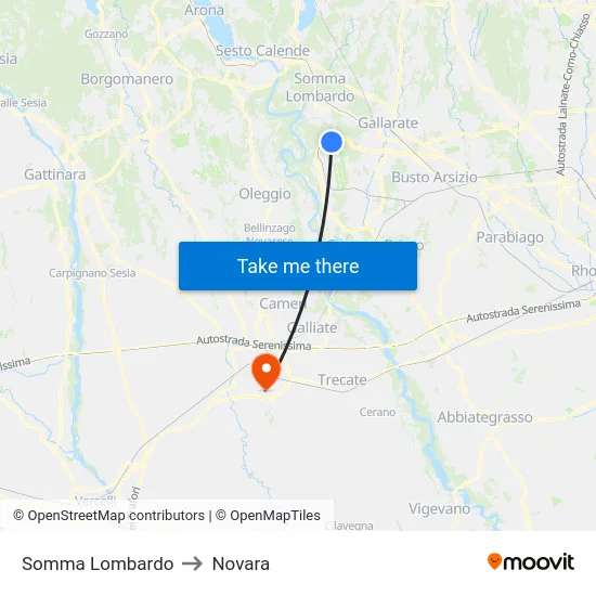Somma Lombardo to Novara map