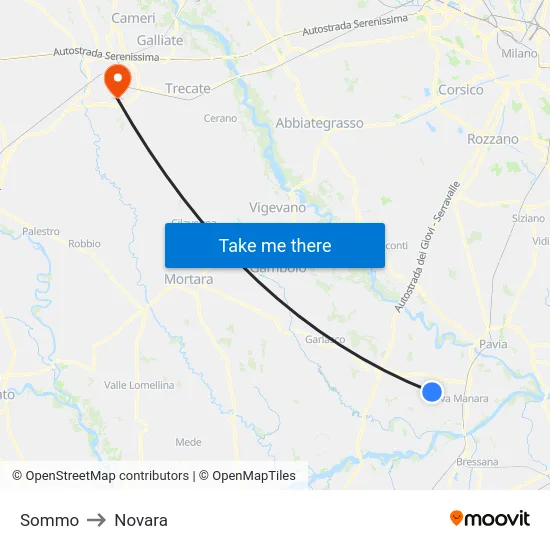Sommo to Novara map