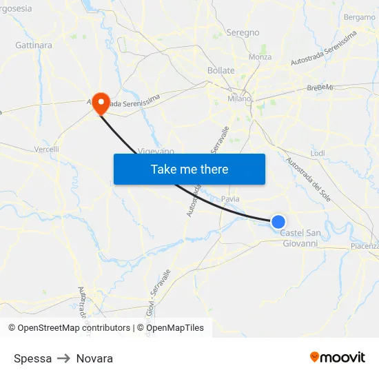 Spessa to Novara map