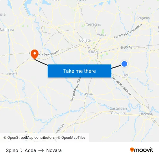 Spino D' Adda to Novara map