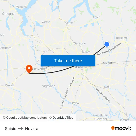 Suisio to Novara map