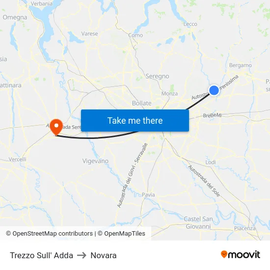 Trezzo Sull' Adda to Novara map