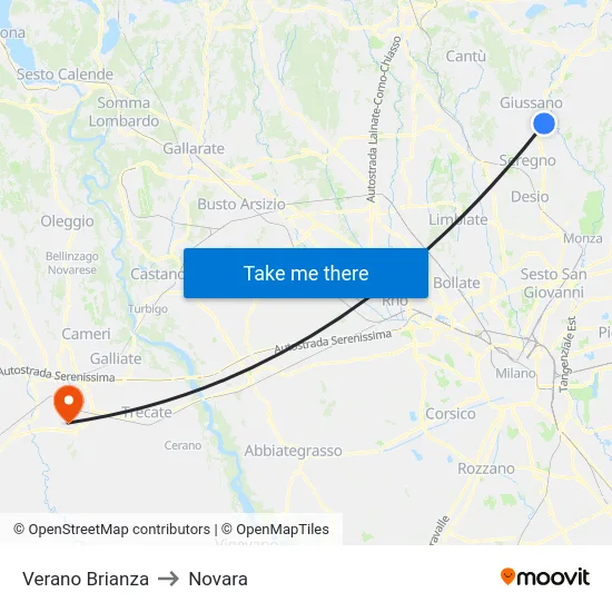 Verano Brianza to Novara map