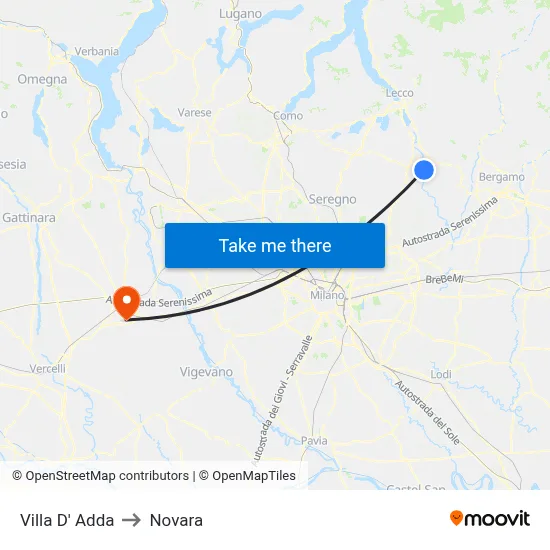 Villa D' Adda to Novara map