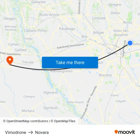 Vimodrone to Novara map