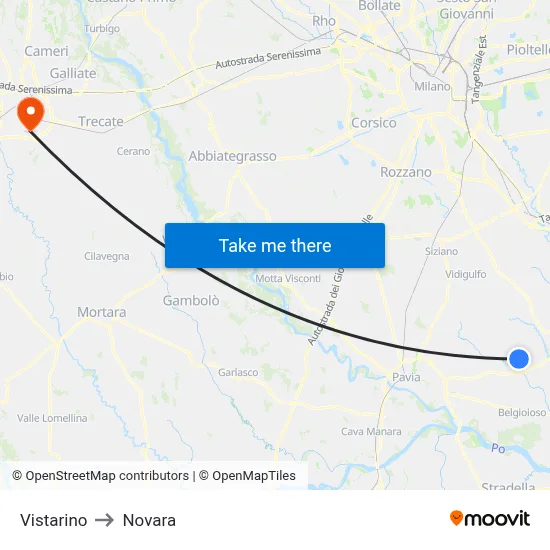 Vistarino to Novara map