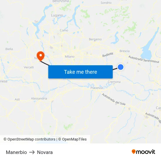 Manerbio to Novara map