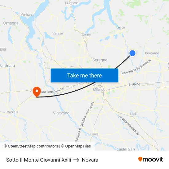 Sotto Il Monte Giovanni Xxiii to Novara map