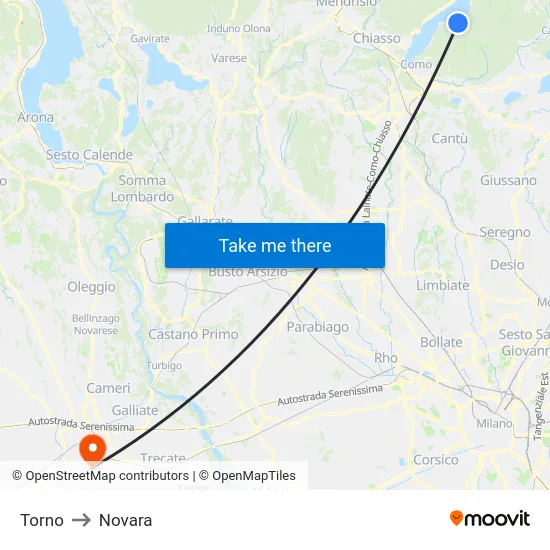 Torno to Novara map