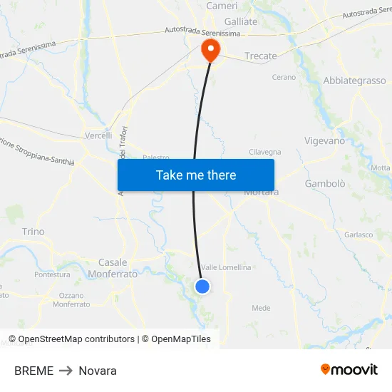 Breme to Novara map